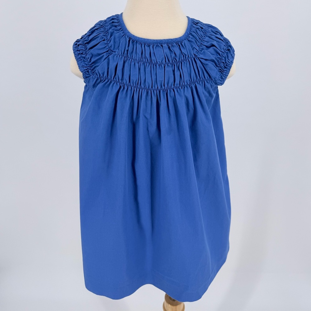Zara Toddler Girls Blue Smocked Cotton Dress Size 2–3Y Babydoll Short Sleeve